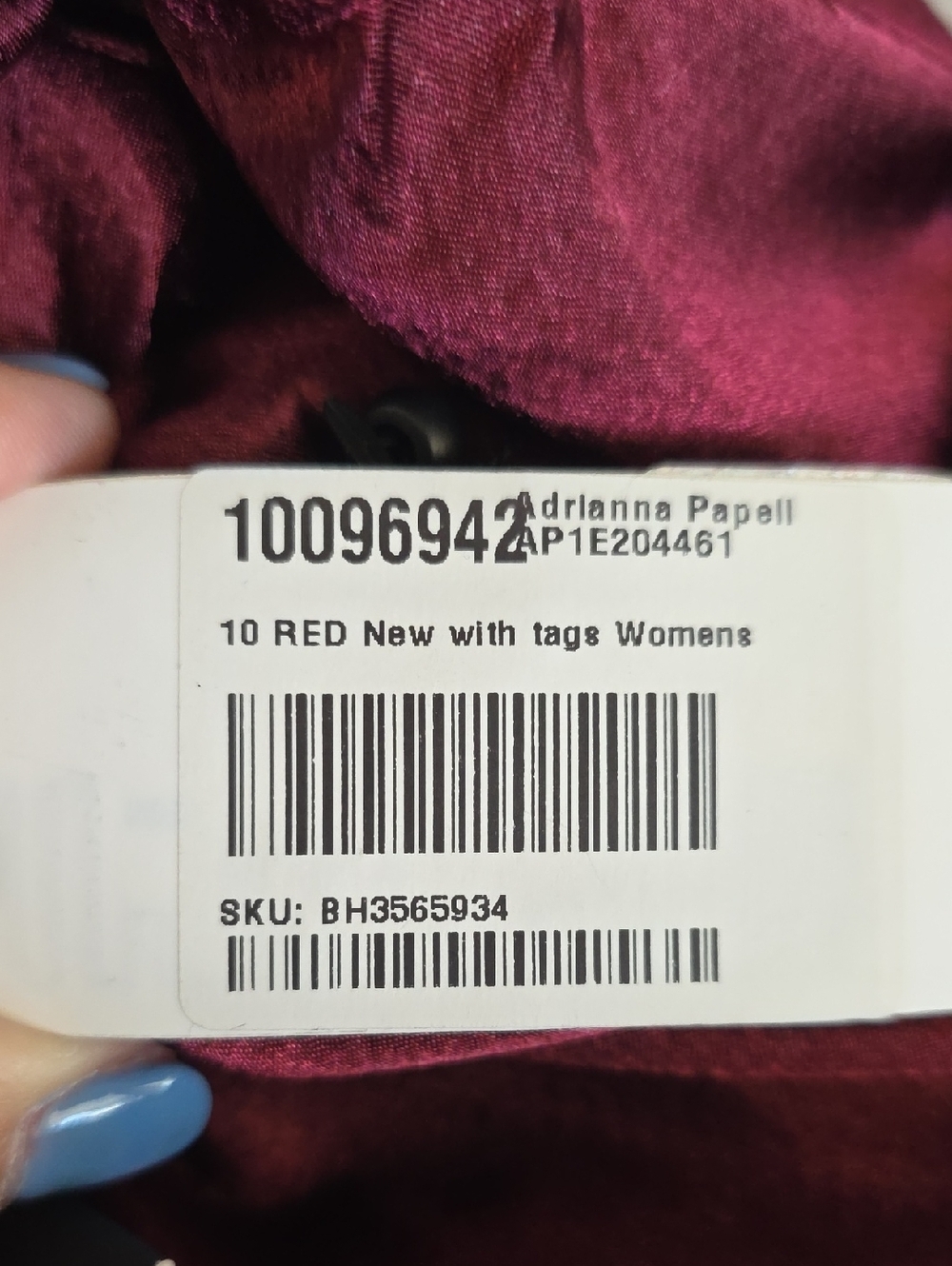 Adrianna Papell Women's Burgundy Wine Ruffle Hammered Satin Maxi Dress Size 10 - Picture 10 of 12